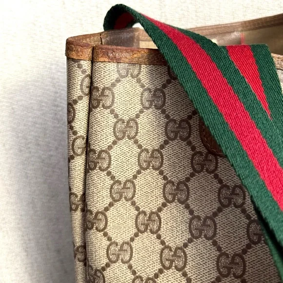 Gucci authentic brown monogram coated canvas tote bag ribbon handles - Picture 13 of 16